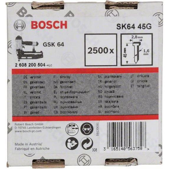 Thumbnail - Bosch Professional Zubehör, Tackerklammern + Tackernägel, Senkkopf-Stift SK64 45G, 1,6 mm, 45 mm, verzinkt