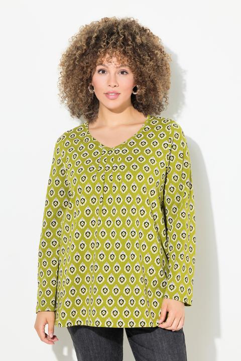 Produktbild Ulla Popken Shirt, Zierfalten, A-Linie, V-Ausschnitt, Langarm (62)