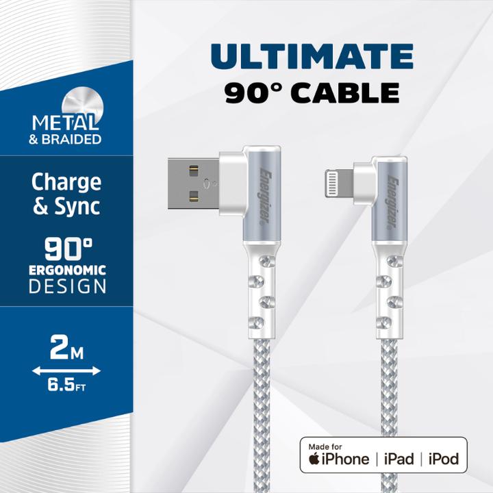 Produktbild Energizer 90°-Kabel - USB-C - 2 m, weiss (2 m, USB 3.2 Gen 1)