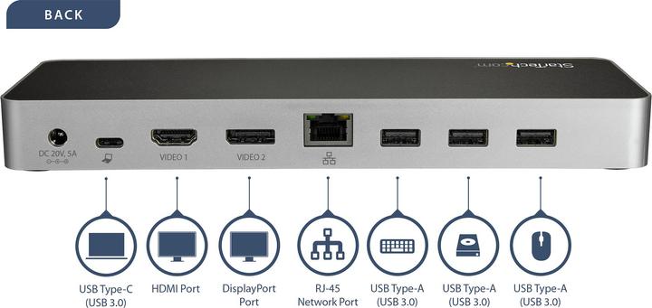 Produktbild StarTech Dual Monitor USB C Dock - Pd (USB-C, 1 Port)