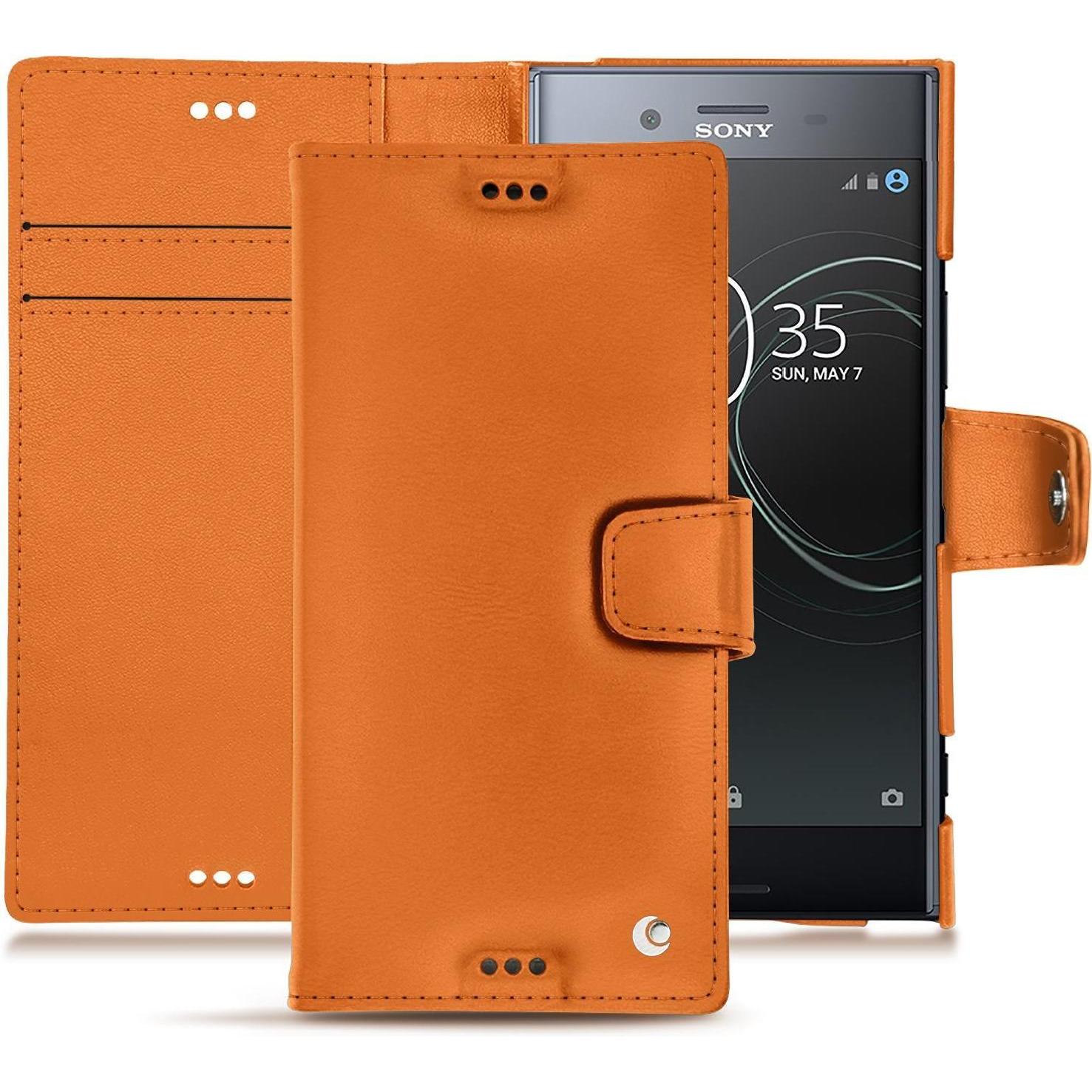 Noreve Lederschutzhülle Wallet (Sony Xperia XZ Premium), Smartphone Hülle, Orange