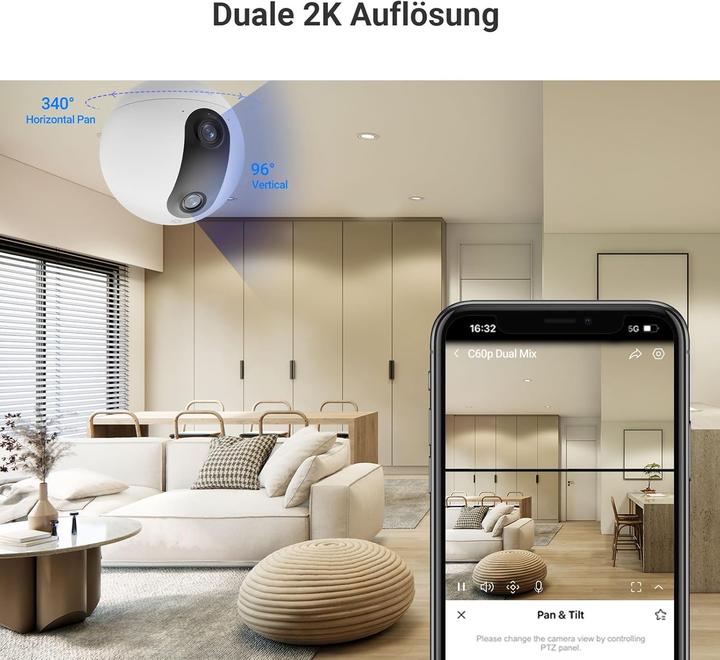 Produktbild EZVIZ C60p Innenkamera mit 2K+ Dual-Lens und Personenerkennung (2560 x 1440 Pixels)