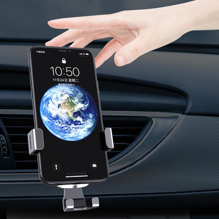 Actual product image Hurtel Gravity smartphone car holder, black air vent grille (YC08)