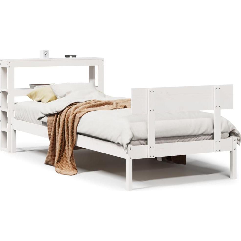 VidaXL, Bett, Massivholzbett Holzbett Bett Doppelbett Kopfteil Weiss 135x190cm Kiefer (135 x 190 cm)