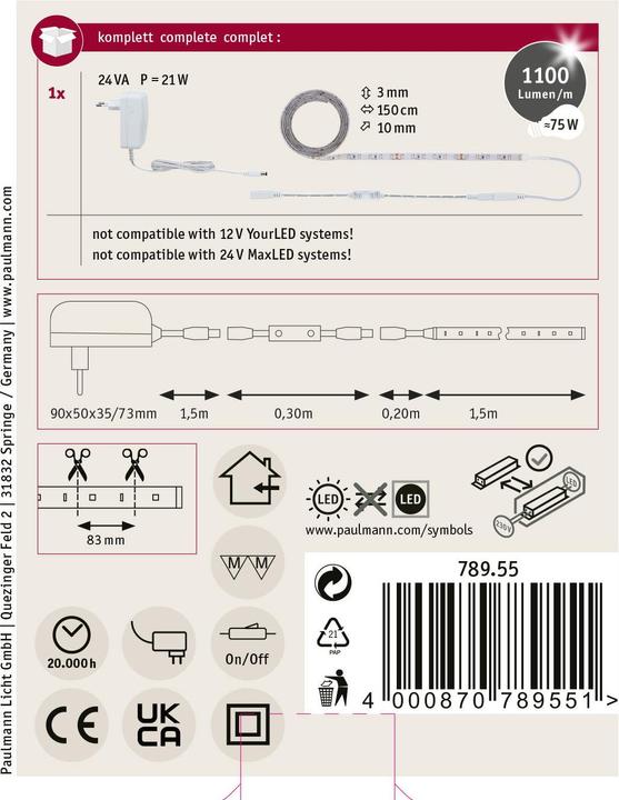 Produktbild Paulmann SimpLED Power Stripe Set (Warmweiss, 150 cm, Indoor)
