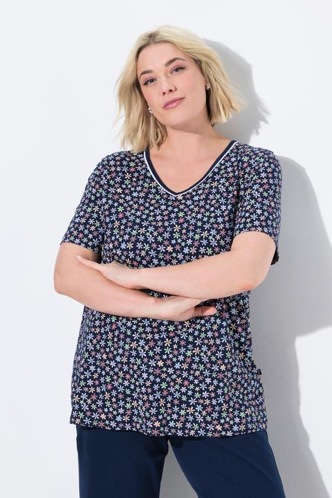 Produktbild Ulla Popken Pyjamashirt, Blüten, V-Ausschnitt, Halbarm (50, 52)