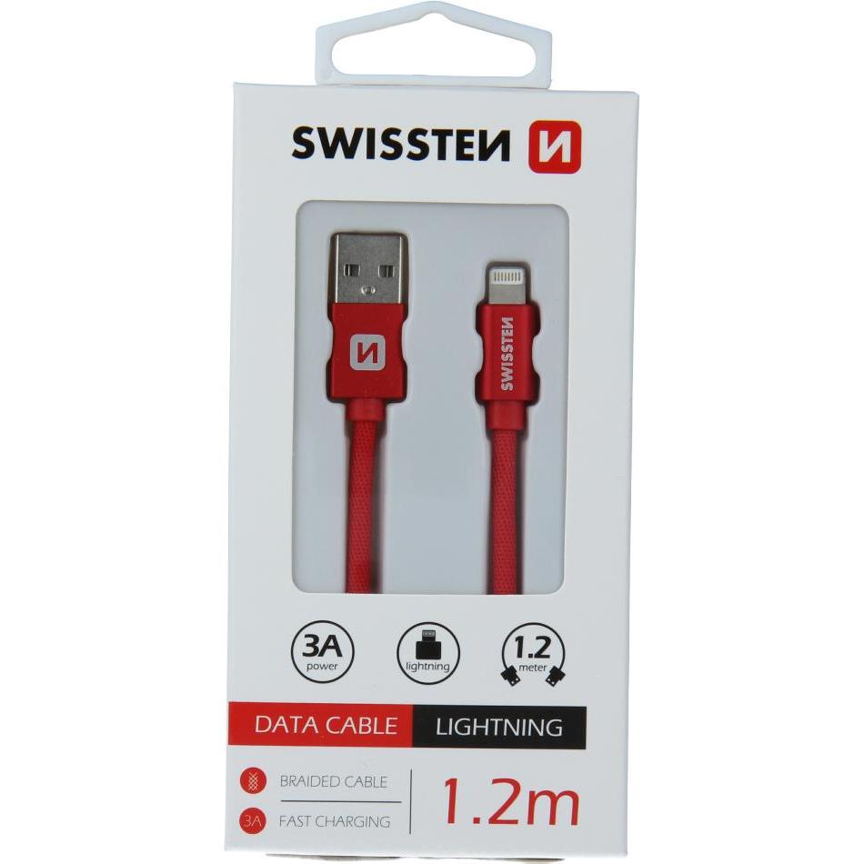 Swissten Datenkabel Textil USB / Lightning 1.2 M (1.20 m, USB 3.2 Gen 1), USB Kabel
