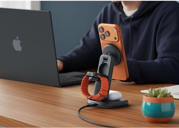 Produktbild Satechi 3-in-1 Foldable Qi2 Chaging Stand Space Black