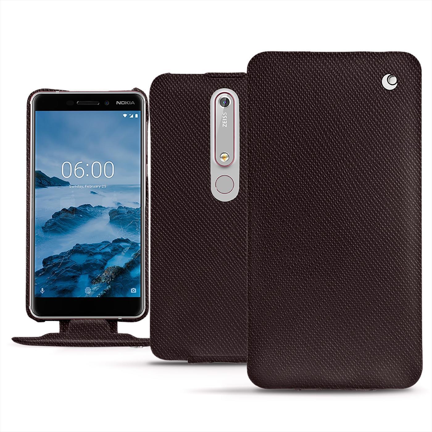 Noreve Lederschutzhülle vertikal (Nokia 6 (2018)), Smartphone Hülle, Braun