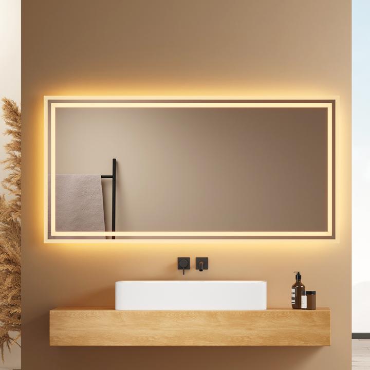 Produktbild Emke Badezimmerspiegel mit Beleuchtung 120*60cm,Beschlagfrei, 3000K/6500K,Tast Schalter (120 x 60 cm)