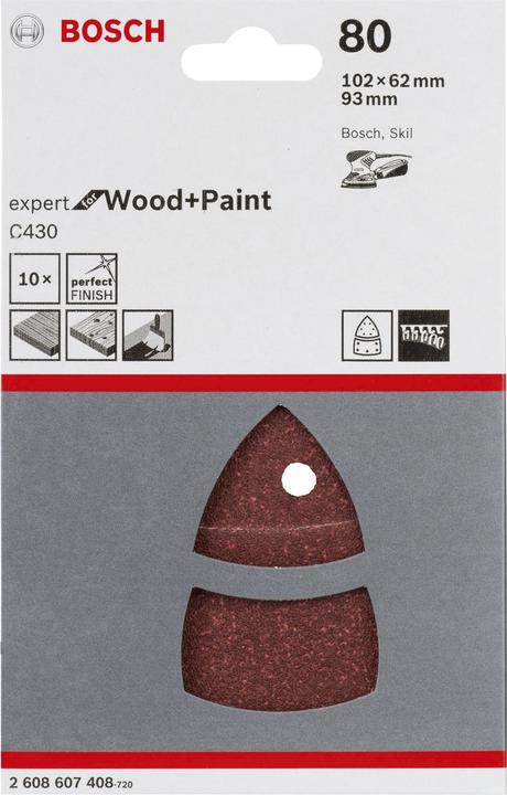 Produktbild Bosch Professional Zubehör Schleifblatt C430, 10-teilig, 102 x 62, 93 mm, 80, 11 Löcher (80)