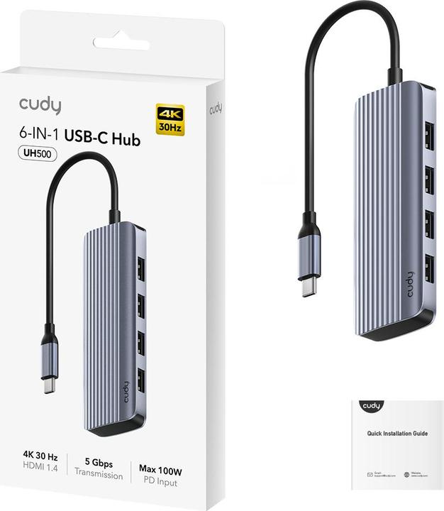 Image du produit Cudy 6-IN-1 Hub USB-C avec HDMI 4K (USB-C, 6 ports)
