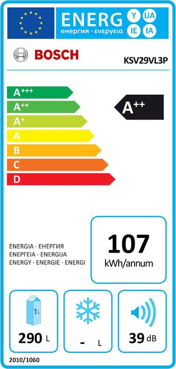 Energie-Label Bosch Hausgeräte KSV29VLEP, Kühlschrank (290 l)