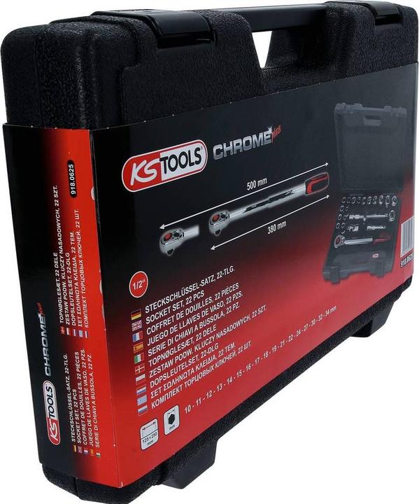 Produktbild KS Tools 1/2" CHROMEplus Steckschlüssel-Satz, 22 Teile, Flank Traction (34 mm, 18 mm, 11 mm, 12 mm, 20 mm, 19 mm, 27 mm, 15 mm, 25 mm, 13 mm, 21 mm, 33 mm, 14 mm, 29 mm, 10  mm, 30 mm, 23 mm, 26 mm, 22 mm, 17 mm, 28 mm, 16 mm, 32 mm, 24 mm, 31 mm)