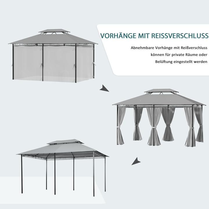 Outsunny Pavillon Stahl, Polyester-Gewebe Dunkelgrau (300 cm, 400 cm)