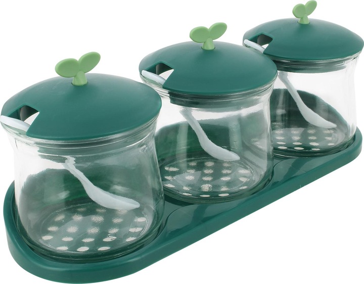 Immagine prodotto Cheffinger Set di 3 barattoli per spezie in vetro con coperchi e supporti in plastica (15 l)