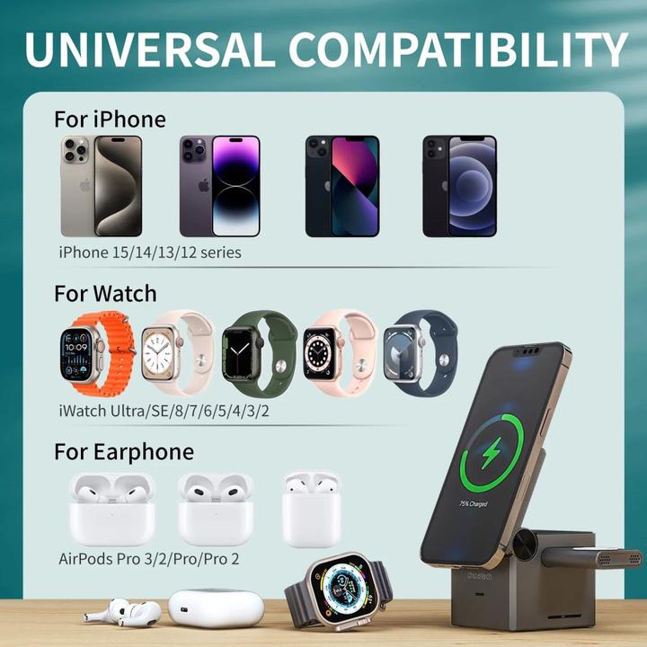 Immagine prodotto Choetech T632-F Caricabatterie induttivo 3-in-1 da 15W (nero) (15 W)