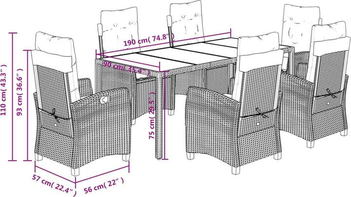 Actual product image vidaXL Garten Essgruppe (190 x 90 x 75 cm)