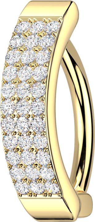 Image du produit Star Piercing Banane pliable bouclier doré trois rangées de cristaux argentés (Laiton, Acier chirurgical 316L)