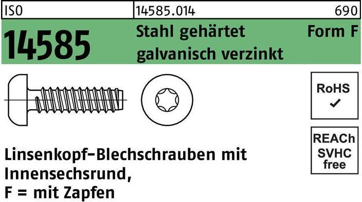 Produktbild Linsenblechschraube ISO 14585 m.Innensechsrund/Spitze 4,8 x 45 -F Stahl galvanisch verzinkt (250 Schrauben pro Stück)