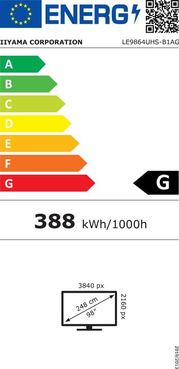 Etichetta energetica iiyama 247.7cm(97,5") LH9864UHS-B1AG 16:9 2xHDMI+USB-C (Speditionsversand) (3840 x 2160 pixel, 98")