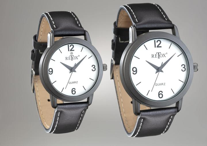 Produktbild Retox Uhren Set für Sie und Ihn in Titanoptik und Echtleder-Armband