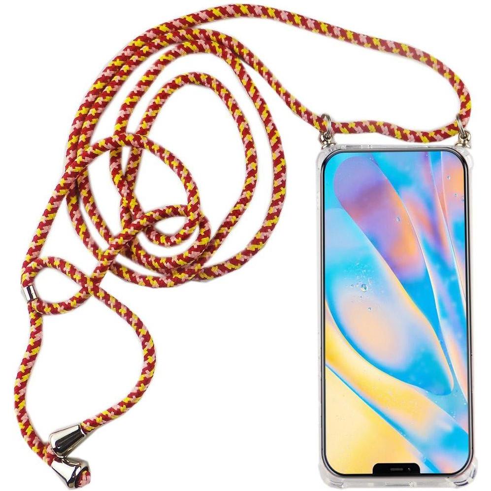 König Design Apple iPhone 12 / 12 Pro Handykette Hülle mit Band zum umhängen Kordel Etui Rot, Handykette, Transparent
