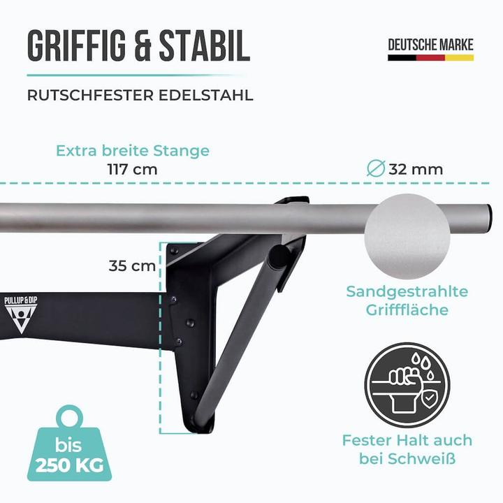 Actual product image Pullup & Dip Muscle-Up Bar, Klimmzugstange mit extra Wandabstand