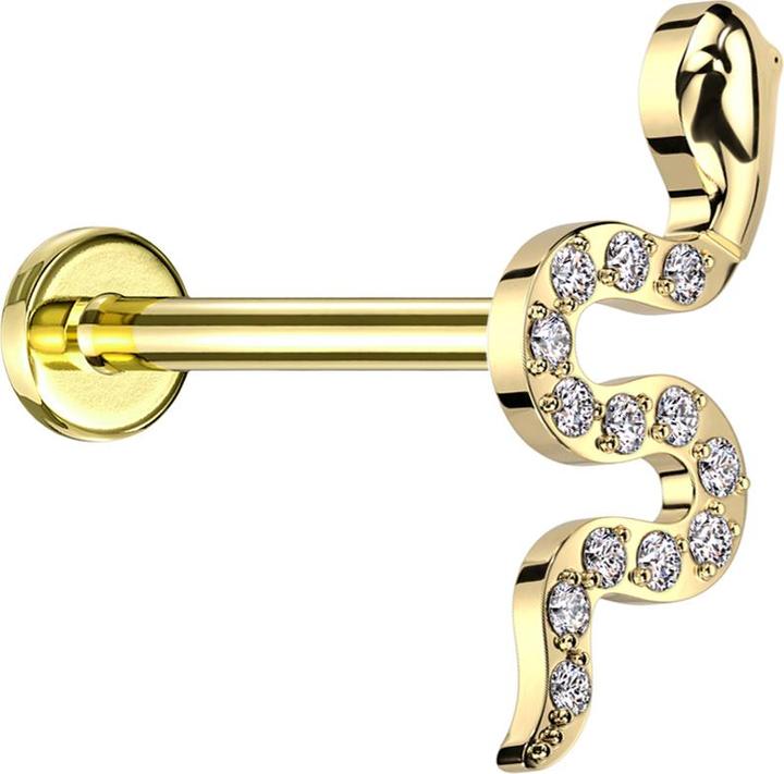 Produktbild Star Piercing Micro Threadless Labret vergoldet Schlange vergoldet Kristalle silber (Titan, ohne Messing)