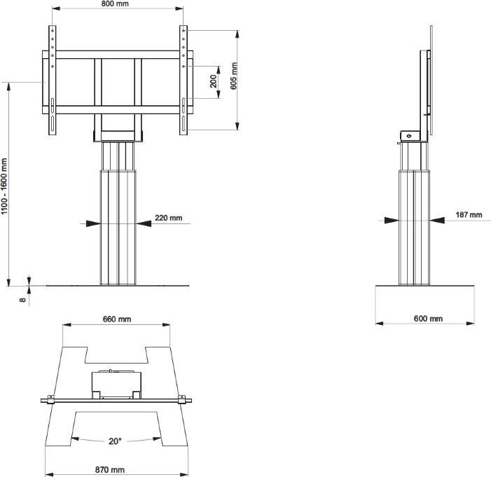 Immagine prodotto Hagor Floorbase Lift Pro sistema di supporto libero per display da 122-279cm VESA 800x600 altezza... (110")