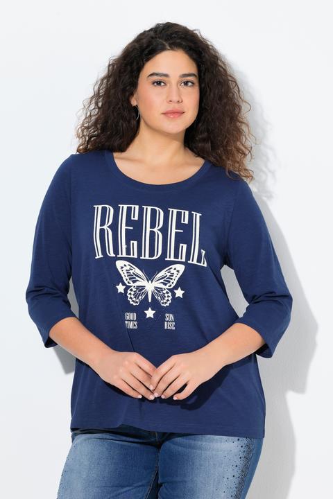 Image du produit Ulla Popken T-shirt à col rond et manches 3/4, coupe Classic, strass (46, 48)