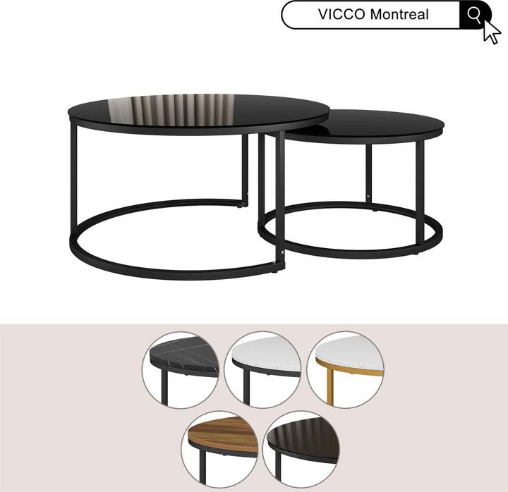 Actual product image Vicco Coffee table set Montreal, Black, 77 x 77 cm 2 parts