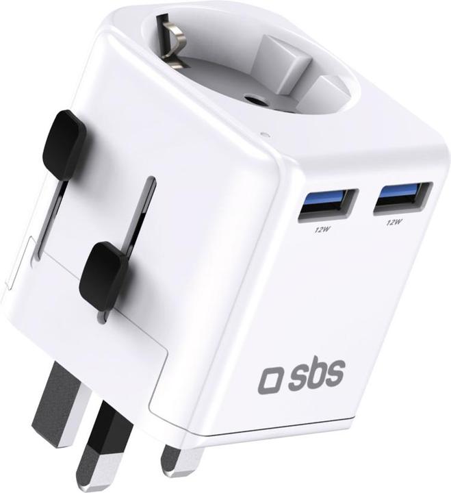 SBS Universal-Reiseadapter – EU 2xUSB-A – weiss