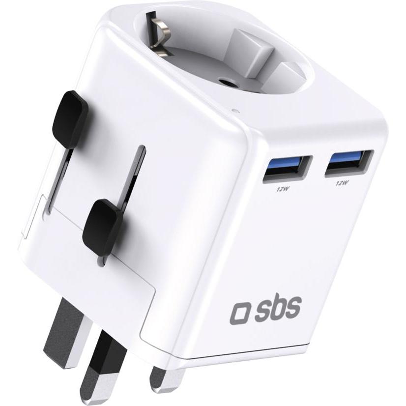 SBS, Adattatore da viaggio, Universal-Reiseadapter – EU 2xUSB-A – weiss