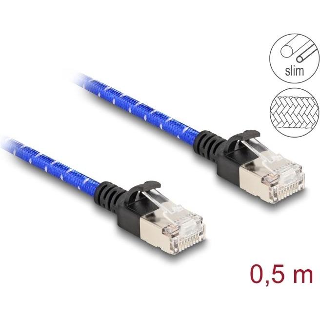 Delock RJ45 Netzwerkkabel mit Geflechtmantel Cat.6A U/FTP Sl (U/FTP, CAT6a, 0.50 m), Netzwerkkabel