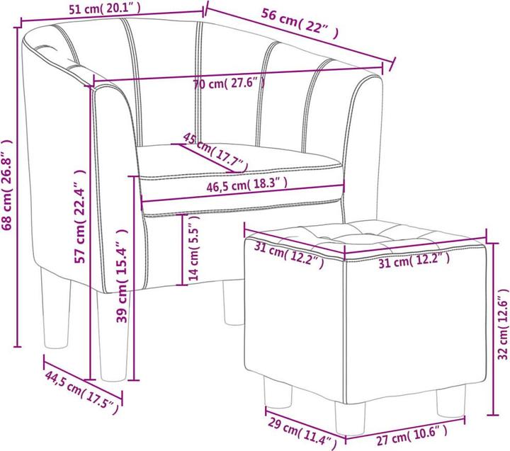 Actual product image vidaXL Clubsessel mit Fusshocker Grau Kunstleder,Farbe