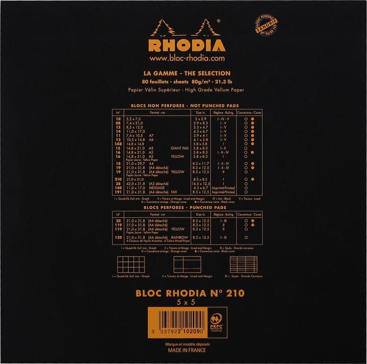 Image du produit Rhodia Blocs agrafés 80 g Basics (A1, Quadrillé, Couverture souple)