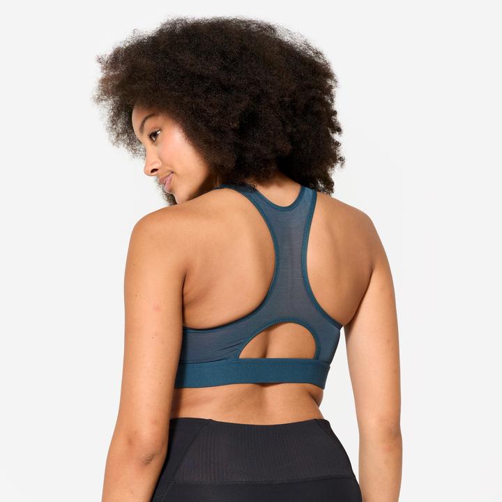 Image du produit Decathlon Brassière de sport côtelée zippée maintien modéré Femme, Turquoise (M)