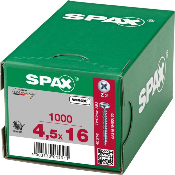 Produktbild Spax Halbrundkopf Kreuzschlitz Z2 Vollgewinde Wirox (1000 Schrauben pro Stück, 4.5 x 16 mm)