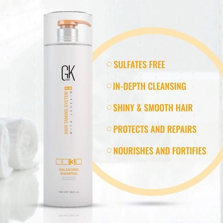 Actual product image Gk Hair Global Keratin Balancing Shampoo 1000ml 33.8 Fl Oz for Oily and Colour Treated Hair Deep Cleansing (1000 ml, Liquid shampoo)