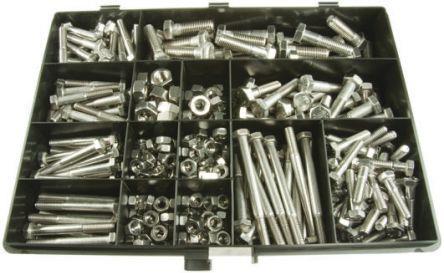 Actual product image RS PRO Hexagonal screw & nut kit glossy steel (476 Screws per piece)