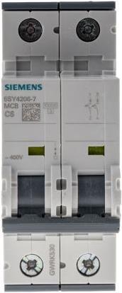 Produktbild Siemens MCB 2 Pole Type C 10kA 6A 400V