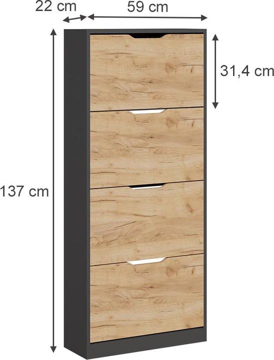 Produktbild Vicco Schuhkipper Luca, Anthrazit/Goldkraft Eiche, 59 x 137 cm mit 4 Fächern
