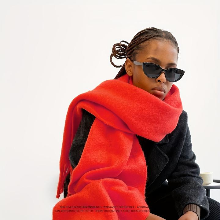 Actual product image Only-Bags.Store Solid Colour Plush Warm Chunky Scarf Long Simple Large Thickened Tassel Scarf Winter Outdoor