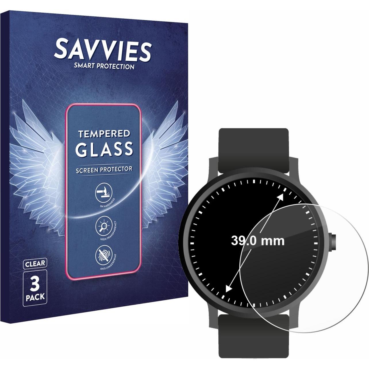 Savvies Panzerglas Hartglas Displayschutz, Smartwatch Schutzfolie, Transparent