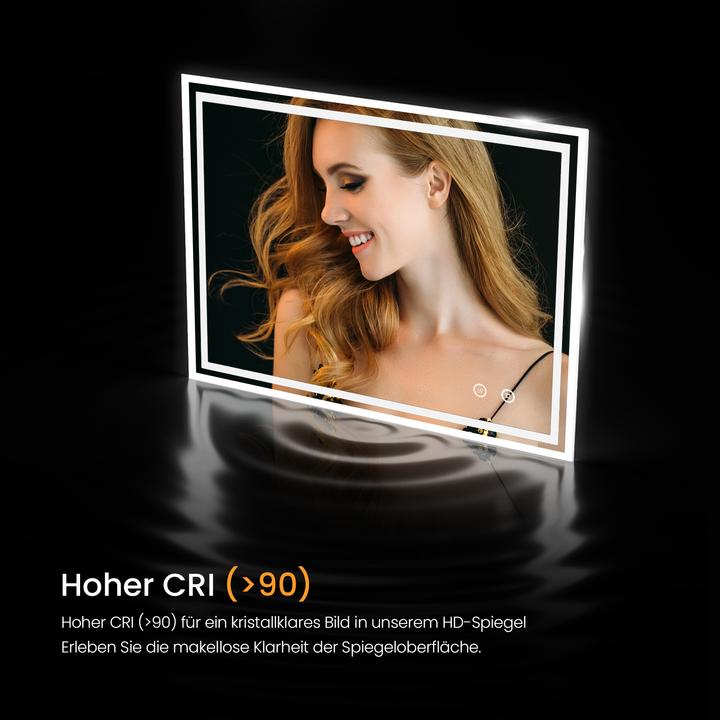 Produktbild Emke Badspiegel mit Beleuchtung 100*60cm,Beschlagfrei, Kaltweiss6500K, Dimmbar, Touch Schalter