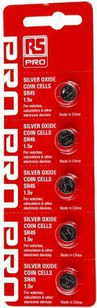 Produktbild RS PRO Silberoxyd-Knopfzelle SR45 1,55V (5 Stk., SR45, 60 mAh)