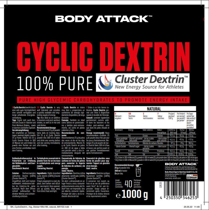 Immagine prodotto Body Attack Destrina ciclica (sacchetto da 1000 g) (Neutro, 1 pz., 1000 g)