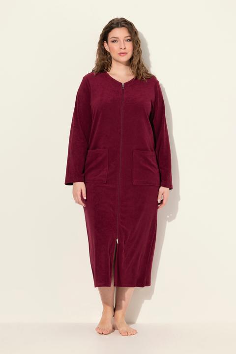 Image du produit Ulla Popken Peignoir en tissu éponge, doux et confortable - fermeture à glissière à double sens (42, 44)