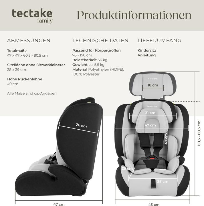 Produktbild tectake Autositz Sophie mit Seitenaufprallschutz (Kindersitz, ECE R129/i-Size Norm)